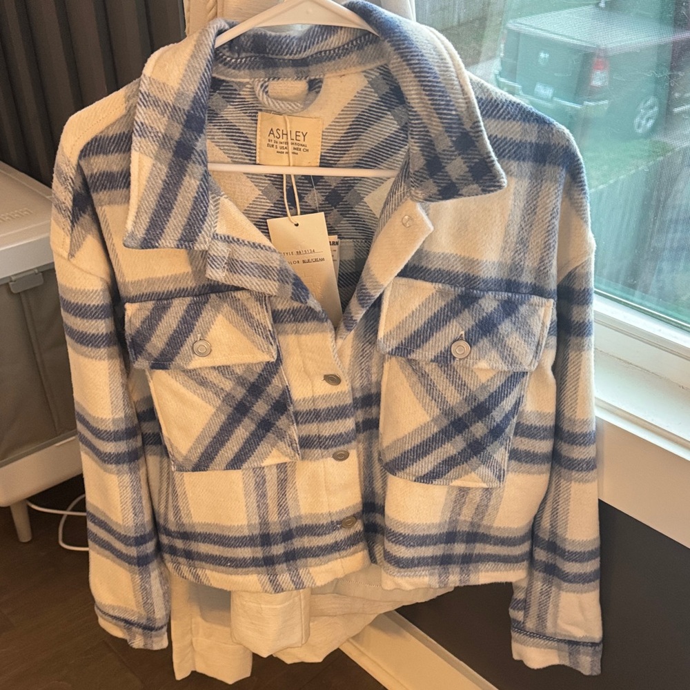 Ashley By 26 International Blue and White Plaid Utility Jacket